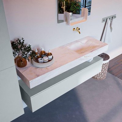 Mondiaz ALAN-DLUX Ensemble de meuble - 150cm - meuble Clay mat - 1 tiroir - Lavabo Cloud Ostra suspendu - vasque Droite - 0 trous de robinet