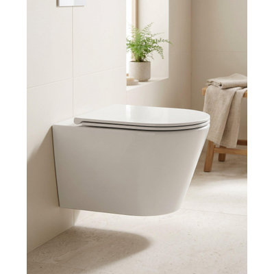 QeramiQ Wave Arc hangtoilet – spoelrandloos – 36,3 x 51,7 cm – met slim zitting – glans wit