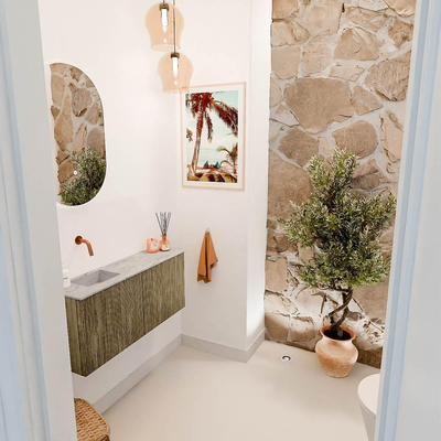 Mondiaz JOYA-DLUX 90cm toiletmeubel - kleur Dusk - Wastafel FAYE positie Links Zonder kraangat kleur Glace.