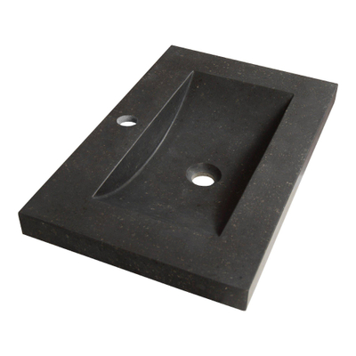 BRAUER Magma wastafel ondiep 60x40x5cm - 1 wasbak - 1 kraangat - natuursteen - basalt antraciet