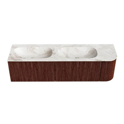 Mondiaz KURVE-DLUX Ensemble de meuble de salle de bains - 165x46x40cm - 2 tiroirs - 1 porte - lavabo solid surface - double / gauche - 2 trous de robinet - Ruby