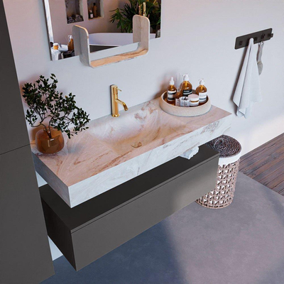 Mondiaz ALAN-DLUX Ensemble de meuble - 110cm - meuble Dark grey mat - 1 tiroir - Lavabo Cloud Frappe suspendu - vasque Centre - 1 trou de robinet