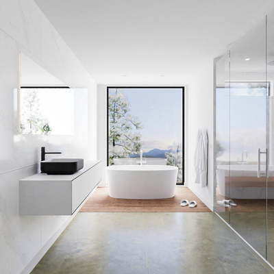 Mondiaz Lagom Meuble salle de bains 160x30.9x45cm Solid Surface Urban 2 tiroirs avec lavabo BINX vasque à poser Gauche 1 trou de robinet