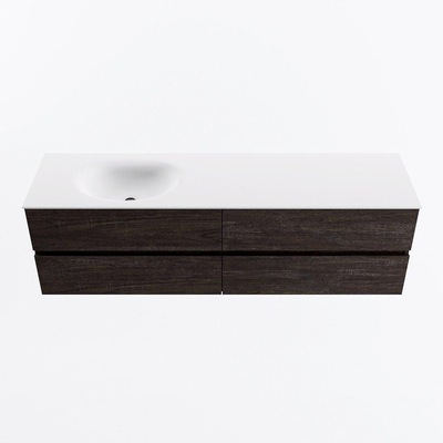 Mondiaz Vica ensemble de meuble de salle de bain - 170cm - meuble sous-vasque marron foncé - 4 tiroirs - lavabo moon gauche - sans trous de robinet - version haute de 60cm - talc