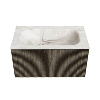 Mondiaz KURVE-DLUX Badkamermeubelset - 80x46x40cm - 1 lade - wastafel solid surface - midden - zonder kraangat - Shadow