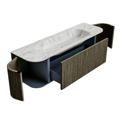 Mondiaz KURVE-DLUX Badkamermeubelset - 150x46x40cm - 1 lade - 2 deuren - wastafel solid surface - midden - 1 kraangat - Shadow