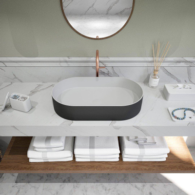 Ideavit Solidthin lavabo 60x60x12.5cm surface solide ovale noir mat