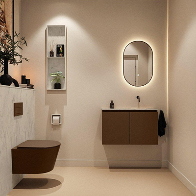 MONDIAZ TURE-DLUX Meuble toilette - 80cm - Rust - EDEN - vasque Opalo - position droite - sans trou de robinet
