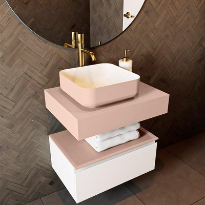Mondiaz TOP 46 Vrijhangend Topblad - 60x46x12cm - geschikt voor waskom - Solid surface - Rosee