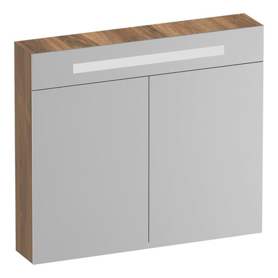 BRAUER Joy Wavy Ensemble de meuble salle de bain - 80x55x46cm - 2 tiroirs - sans poignée softclose - lavabo en pierre naturelle - avec trou de robinet - basalte anthracite - avec armoire de toilette - avec éclairage - miel