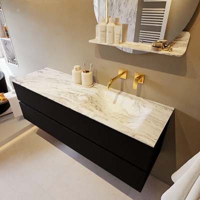 Mondiaz VICA-DLUX ensemble de meuble de salle de bain - 150cm - meuble sous-vasque urban - 2 tiroirs - lavabo encastré cloud droite - sans trous de robinet - version haute de 60cm - glace