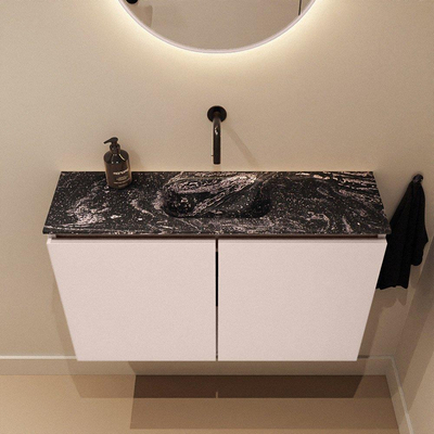 MONDIAZ TURE-DLUX Meuble WC 80 cm Rosee. EDEN lavabo Lava position milieu. Sans trou de robinet.