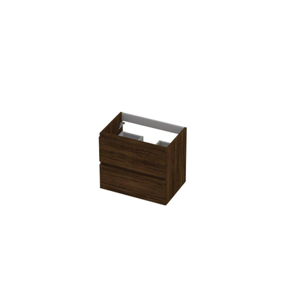 INK Wastafelonderkast - 60x40x52cm - 2 lades - greeploos - met houten keerlijst - MFC - Koper eiken