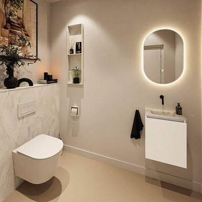 MONDIAZ TURE-DLUX Meuble toilette - 40cm - Talc - EDEN - vasque Ostra - position centrale - sans trou de robinet
