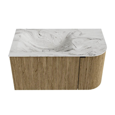 Mondiaz KURVE-DLUX Ensemble de meuble de salle de bains - 85x46x40cm - 1 tiroir - 1 porte - lavabo solid surface - gauche - sans trou de robinet - Dusk
