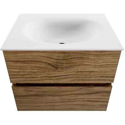 MONDIAZ VICA Badkamermeubelset - 60x50cm - 2 lades - Chai - wastafel MOON midden - 1 kraangat - Talc