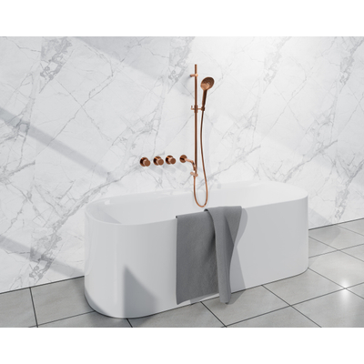 Fortifura Nebbio Ensemble combiné bain - mitigeur thermostatique - barre de glissement - coude mural intégré - flexible de douche lisse - douchette ronde - bec - cuivre brossé