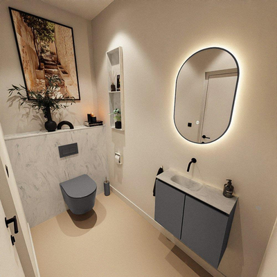 MONDIAZ TURE-DLUX Meuble toilette - 60cm - Dark Grey - EDEN - vasque Opalo - position gauche - sans trou de robinet