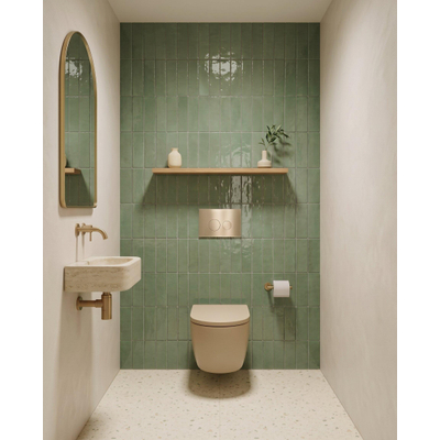 QeramiQ Dely Swirl Toiletset - 36.3x51.7cm - Geberit UP720 Duofix Sigma inbouwreservoir - 35mm zitting - geborsteld messing bedieningsplaat - ronde knoppen - mat beige