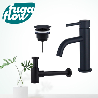 FugaFlow Eccelente Sobrado Badkamer Slim Wastafelkraanset - lage wastafelkraan - always open plug - verlaagde design sifon - Mat zwart