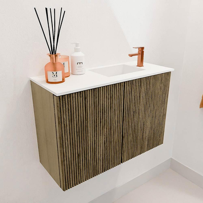 Mondiaz JOYA 60cm toiletmeubel - kleur Dusk - Wastafel FAYE positie Rechts 1 kraangat kleur Talc.