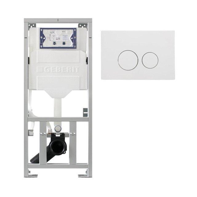 Geberit Inbouwreservoir UP320 met QeramiQ metal bedieningsplaat - dualflush - ronde knoppen - metaal wit mat