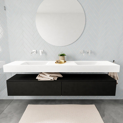 MONDIAZ ALAN 200cm - meuble bas - urban - 2 tiroirs - lavabo suspendu - 2 bassins - 0 trous de robinet - talc