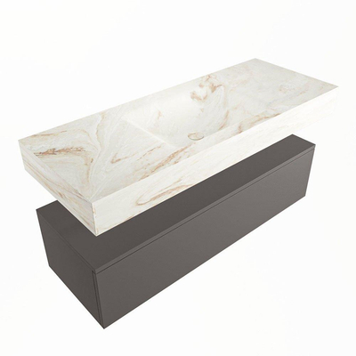 Mondiaz ALAN-DLUX Ensemble de meuble - 120cm - meuble Dark grey mat - 1 tiroir - Lavabo Cloud Frappe suspendu - vasque Centre - 0 trous de robinet