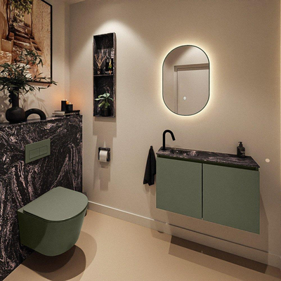 MONDIAZ TURE-DLUX Meuble de toilettes 80 cm Army. Lavabo EDEN Lava position gauche. Avec 1 trou de robinet.