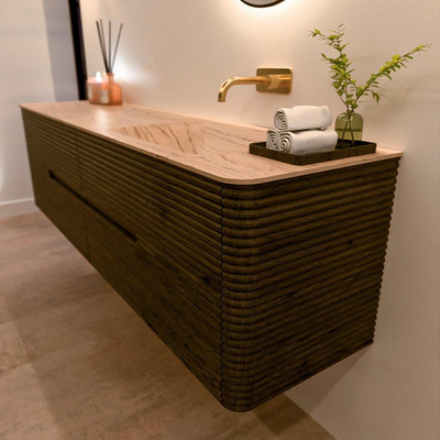 Mondiaz CIRO-DLUX Ensemble de meubles de salle de bains - 180x45x50cm - Plan-vasque solid surface Arena - 1 vasque à droite - sans trous de robinet - 4 tiroirs - Shadow