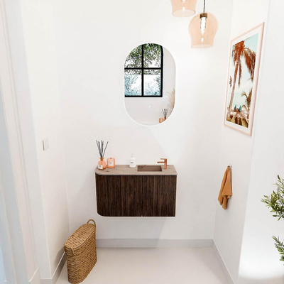 Mondiaz JOYA-DLUX 71.6cm toiletmeubel - ronding links kleur Walnut - Wastafel FAYE positie Rechts 1 kraangat kleur Arena.