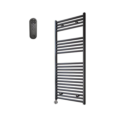 Sanicare HVS Elektrische Radiator - 111.8x60cm - 730W - met afstandsbediening - thermostaat - chroom - linksonder - mat zwart