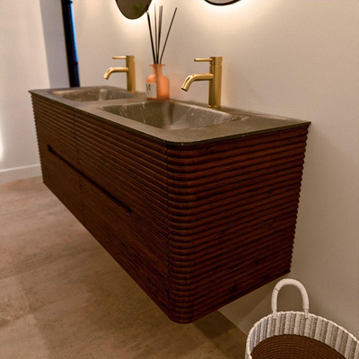 Mondiaz CIRO-DLUX Badkamermeubelset - 140x45x50cm - Solid surface wastafel Lava - 2 wasbak Dubbel - 2 kraangaten - 4 lades - Ruby