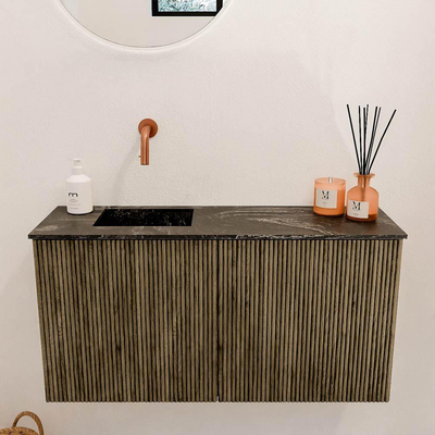 Mondiaz JOYA-DLUX 80cm toiletmeubel - kleur Dusk - Wastafel FAYE positie Links Zonder kraangat kleur Lava.