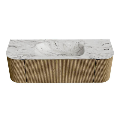 Mondiaz KURVE-DLUX Badkamermeubelset - 140x46x40cm - 1 lade - 2 deuren - wastafel solid surface - midden - 1 kraangat - Dusk
