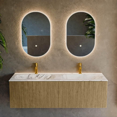 Mondiaz KURVE-DLUX Ensemble de meubles de salle de bains - 140x46x40cm - 2 tiroirs - vasque solid surface - double - 2 trous de robinet - Dusk