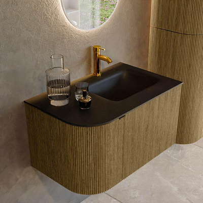 Mondiaz KURVE Ensemble de meuble de salle de bains - 75x46x40cm - 1 tiroir - 1 porte - lavabo solid surface - droite - 1 trou de robinet - Dusk
