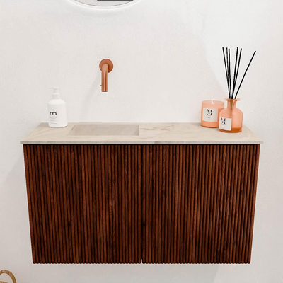 Mondiaz JOYA-DLUX 70cm toiletmeubel - kleur Ruby - Wastafel FAYE positie Links Zonder kraangat kleur Frappe.