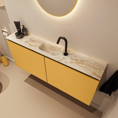 MONDIAZ TURE-DLUX Meuble toilette - 120cm - Ocher - EDEN - vasque Frappe - position centrale - 1 trou de robinet