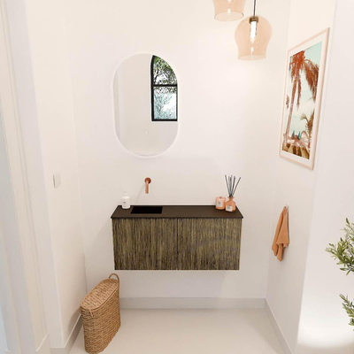 Mondiaz JOYA 90cm toiletmeubel - kleur Dusk - Wastafel FAYE positie Links Zonder kraangat kleur Urban.