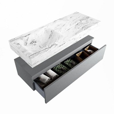 Mondiaz ALAN-DLUX Ensemble de meuble - 120cm - meuble Plata mat - 1 tiroir - Lavabo Cloud Glace suspendu - vasque Gauche - 0 trous de robinet