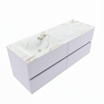 Mondiaz VICA-DLUX ensemble de meuble de salle de bain - 130cm - meuble sous-vasque cale - 4 tiroirs - lavabo encastré cloud gauche - 1 trou de robinet - version haute de 60cm - frape