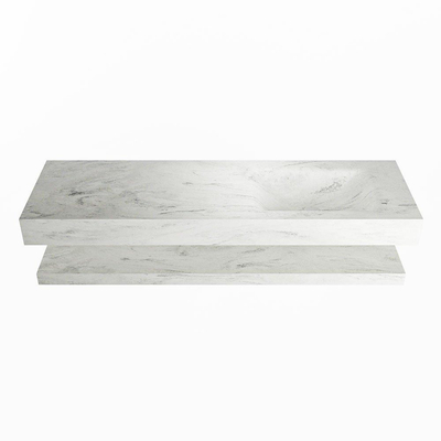 Mondiaz ALAN-DLUX Ensemble de meuble - 150cm - meuble Opalo mat - 0 tiroirs - Lavabo Cloud Opalo suspendu - vasque Droite - 0 trous de robinet