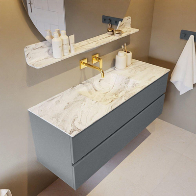 Mondiaz VICA-DLUX ensemble de meuble de salle de bain - 130cm - meuble sous-vasque plata - 2 tiroirs - lavabo encastrée cloud milieu - sans trous de robinet - version haute de 60cm - glace