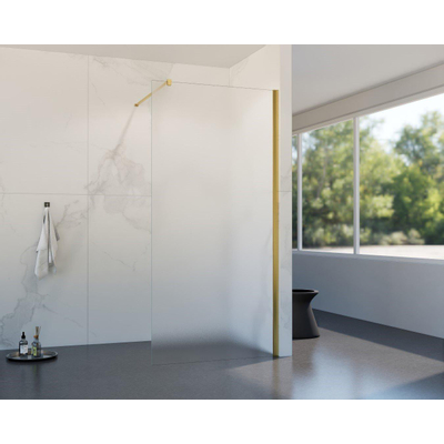 FortiFura Galeria inloopdouche - 100x200cm - mat glas - wandarm - geborsteld messing