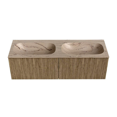 MONDIAZ KURVE-DLUX Meuble de salle de bains 140cm couleur Dusk avec 2 tiroirs et 0 portes. Lavabo STOR SMALL Double 2 trous de robinet Arena.