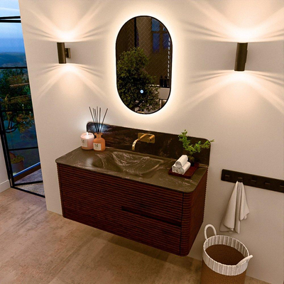 Mondiaz CIRO-DLUX Badkamermeubelset - 110x45x50cm - Solid surface wastafel Lava - 1 wasbak Midden - zonder kraangaten - 2 lades - Ruby