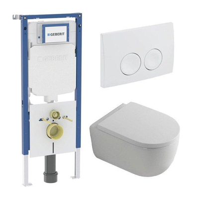 QeramiQ Dely Swirl Pack WC - 36.5x53cm - réservoir encastré Geberit UP720 Duofix Sigma - assise 35mm - plan de couverture blanc - boutons ronds - blanc brillant