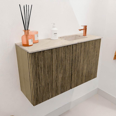 Mondiaz JOYA-DLUX 70cm toiletmeubel - kleur Dusk - Wastafel FAYE positie Rechts 1 kraangat kleur Frappe.