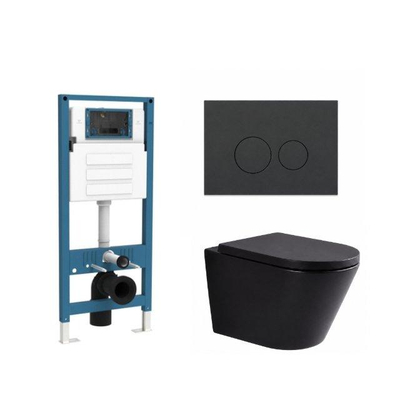 QeramiQ Dely Ensemble WC - réservoir encastré Qeramiq Flush - abattant 35mm - plaque de commande en plastique anthracite mat - boutons ronds - noir mat